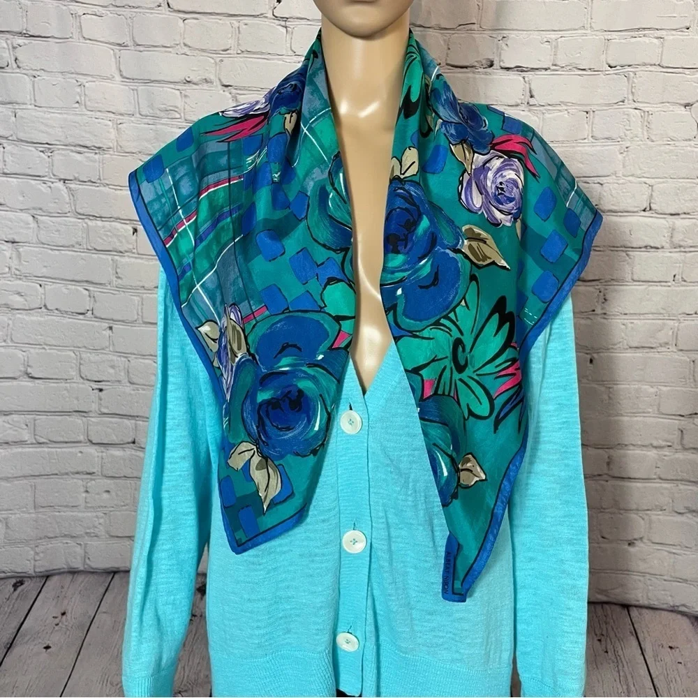 Vintage Albert Nipon 100% Silk Floral Print Scarf 34